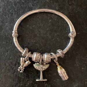 Brighton silver and crystal martini charm hinged bangle‎ bracelet